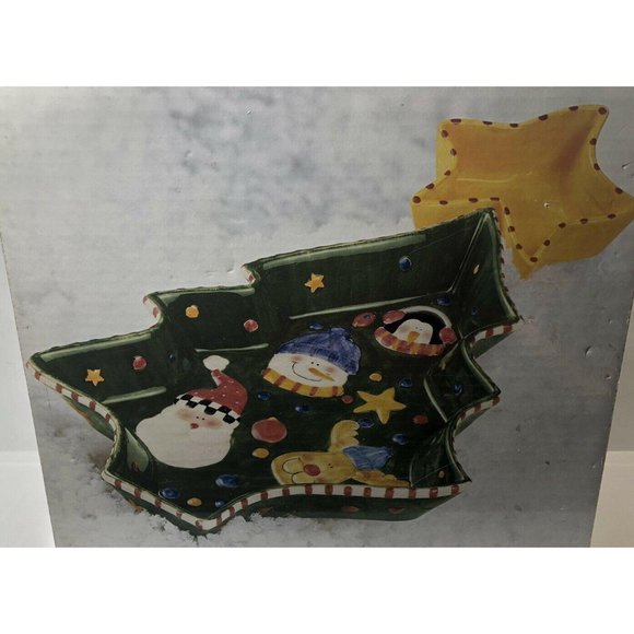 Santa’s Helper 2 pieces Chip And Dip Dish Christmas Tree Shape, EUC - Picture 2 of 7